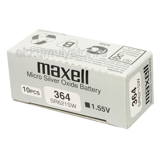 Батарейка серебряно-цинковая часовая MAXELL SR621SW 364 S621L-SG1 (фото, вид 1)